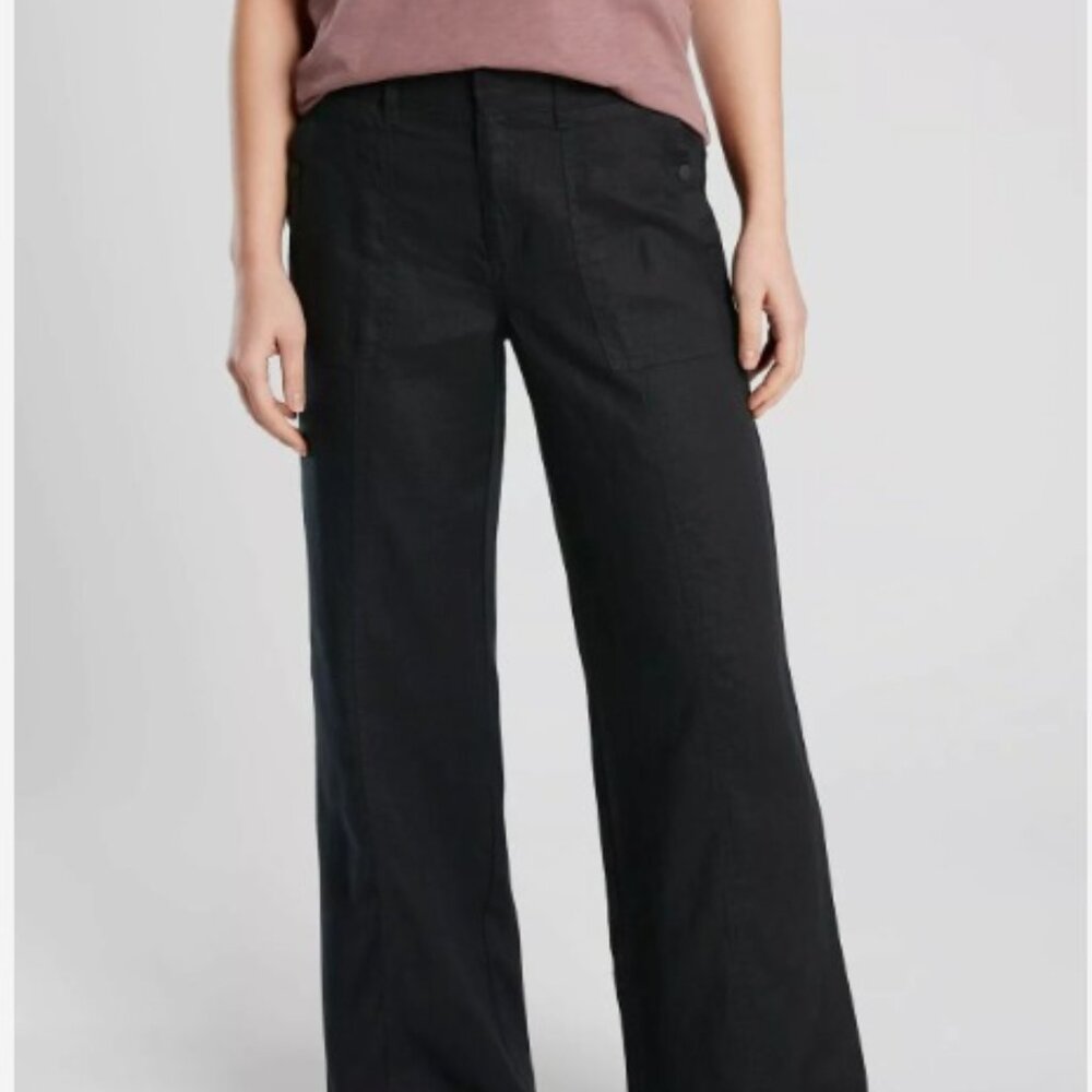 Athleta Cabo Retreat Linen Pant Size 12P Black NWT